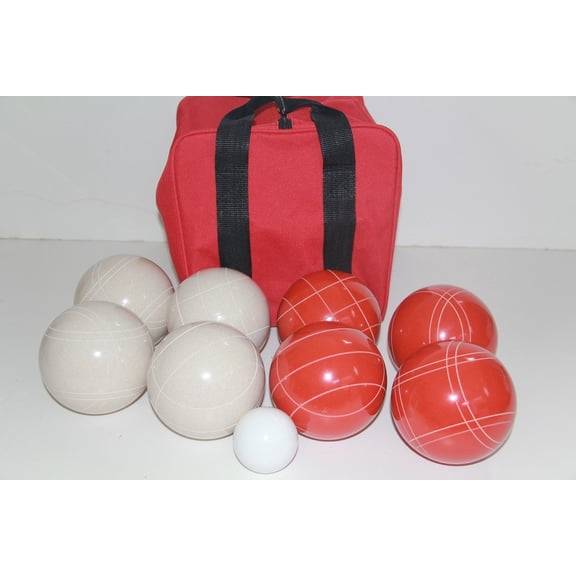 Italian/American Made, 110mm EPCO Bocce Set - Rustic White/Orange Balls and red/Black Bag