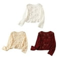 thumbnail image 4 of Women's Fashionable Hollowed Out Crochet Knit Pullover Crop Top Long Sleeve Flower Loose Fit Sweater Coverup Shirt, 4 of 8