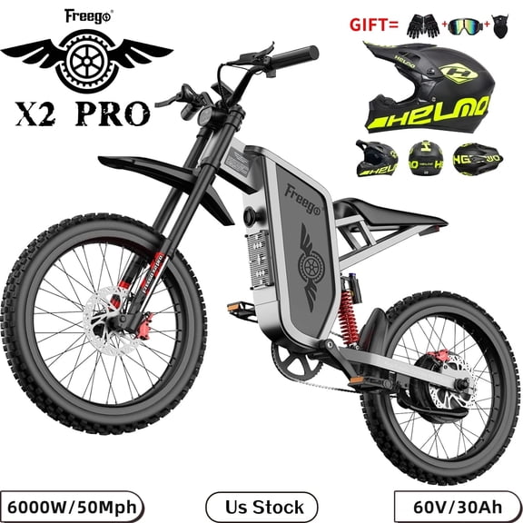 6000W(Peak) Motor Freego X2 Pro Electric Motorcycle Electric Dirt Bike for Adults, 60V30AH Battery,50MPH Electric Bicycle,19x2 Tire Full Suspension Hydraulic Brake Half Throttle UL2849