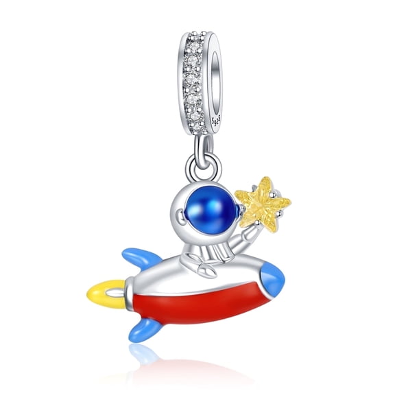 ROSIANNA 925 Sterling Silver Charm for Bracelets Rocket Astronaut Pendant Charm Women Bracelet Charm