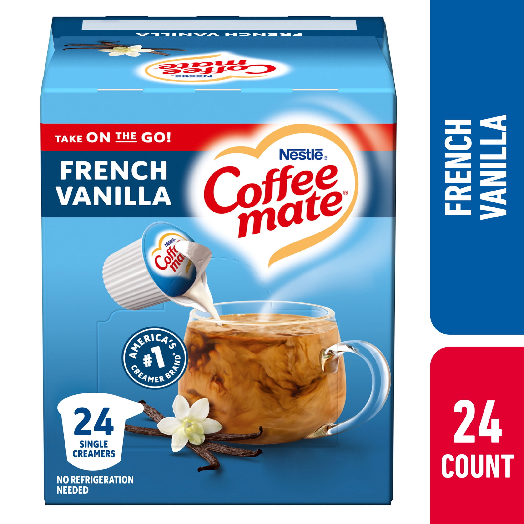 (4 pack) Coffee mate French Vanilla Liquid Coffee Creamer Singles, 9 fl oz, 24 Count