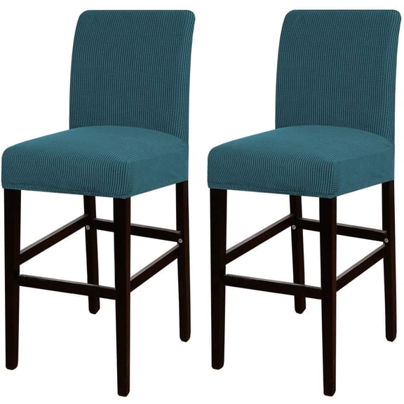 XmhyTop-A 2 Pack Stretch Bar Stool Covers Pub Counter Stool Chair Covers with Back Washable Barstool Seat Slipcover with Elastic Bottom (Blue Green)