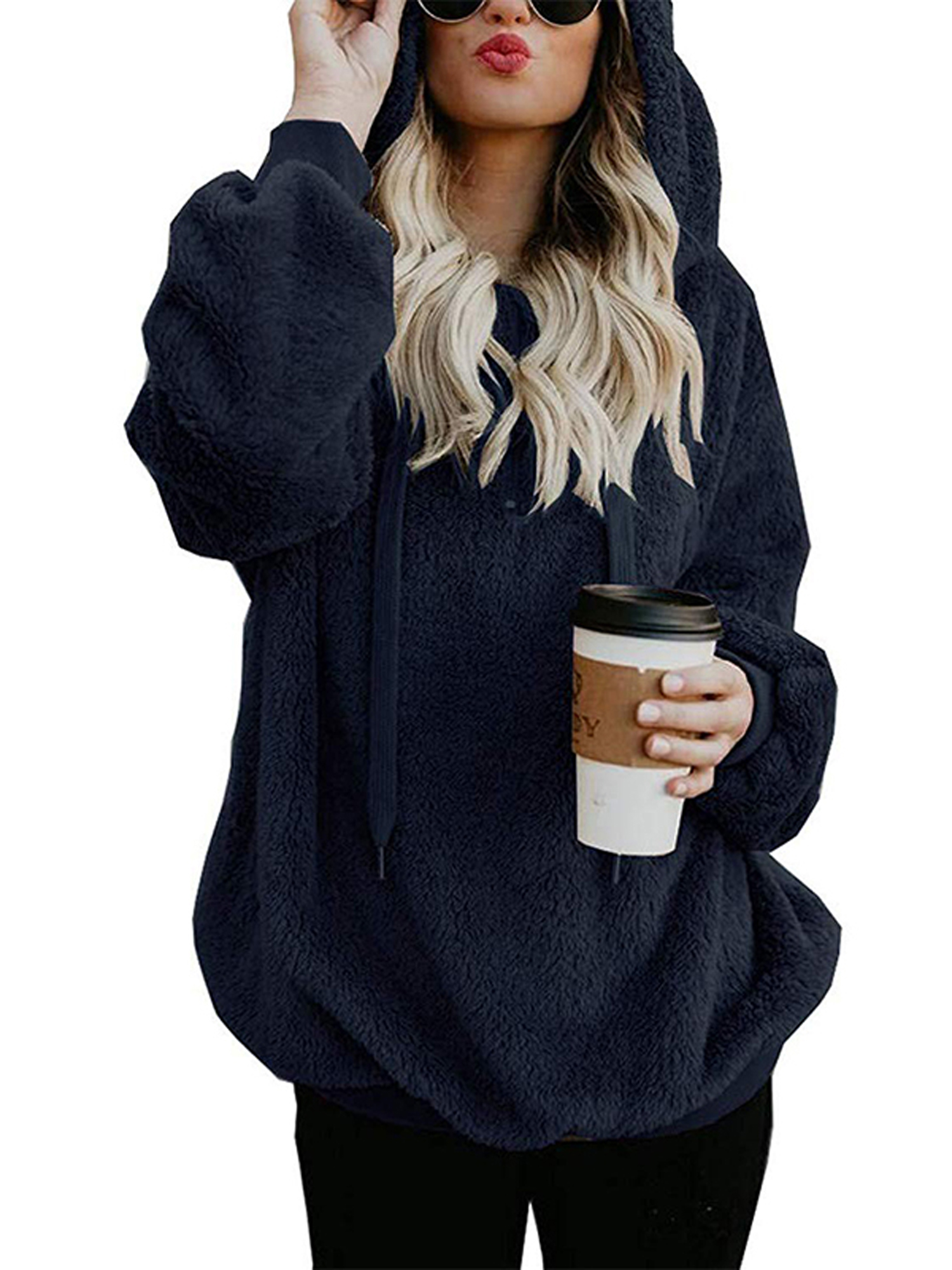 Women's Warm Fleece Sweatshrit Hoodies Winter Jumper Tops Plus Size