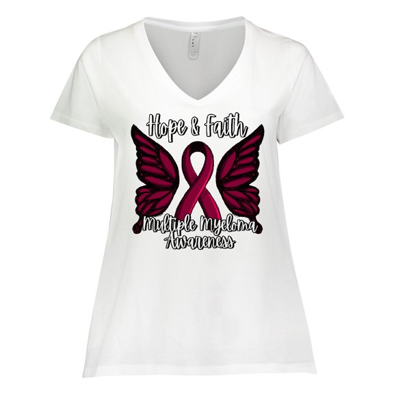 Inktastic Multiple Myeloma Cancer Awareness Hope & Faith with Butterfly Ribbon Women's Plus Size V-Neck T-Shirt