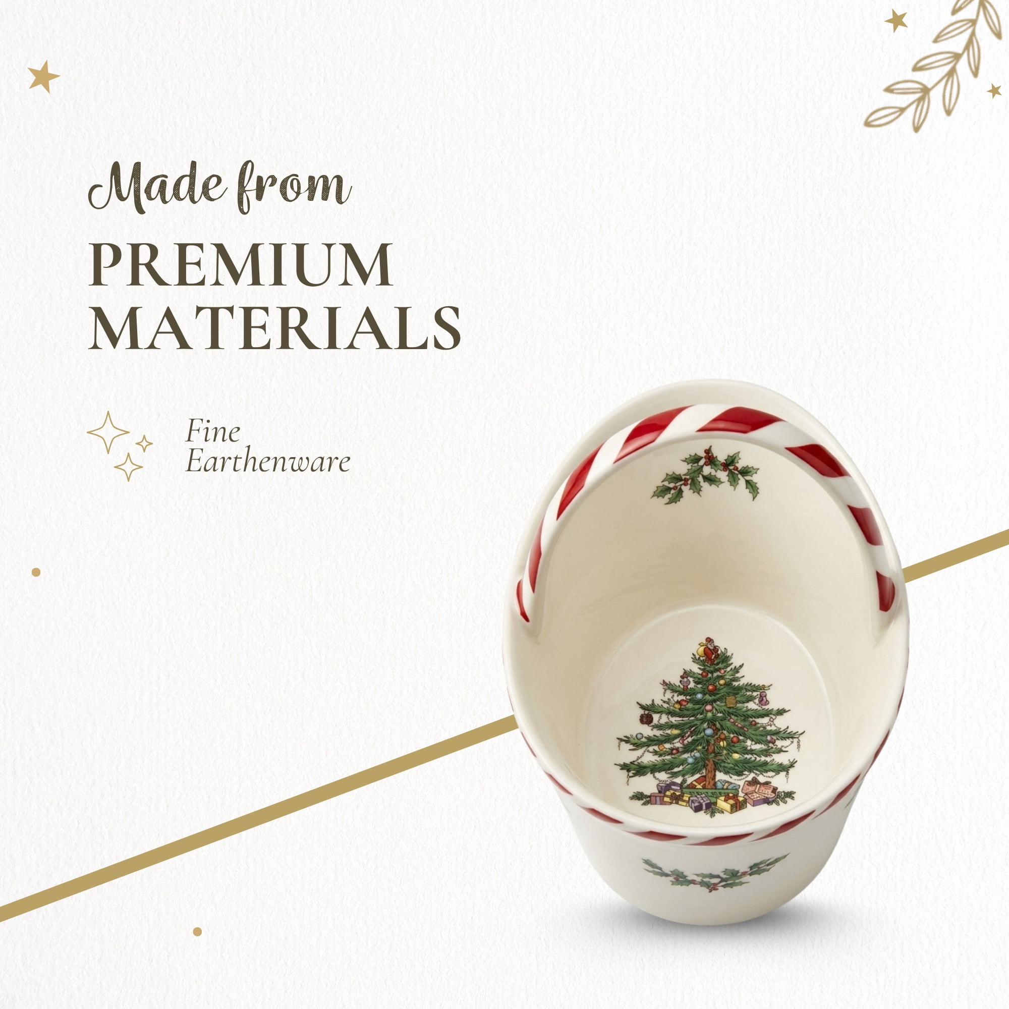 Spode Christmas Tree Candy Basket, 6.5-Inch Candy Bowl with Peppermint Handle for Holiday Snacks, Earthenware Christmas Gift, Festive Serveware & Holiday Display Bowl, Seasonal Décor