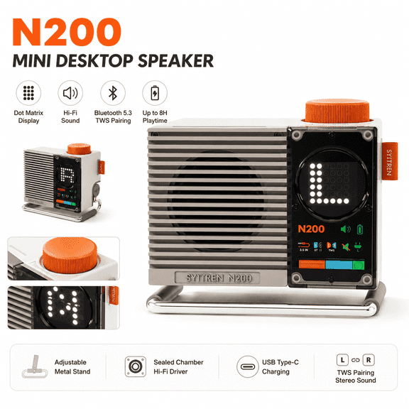 Syitren N200 Retro Bluetooth Speaker, Hi-Fi Audio & 8H Portable Battery – Perfect for Home Office, Travel and Camping.