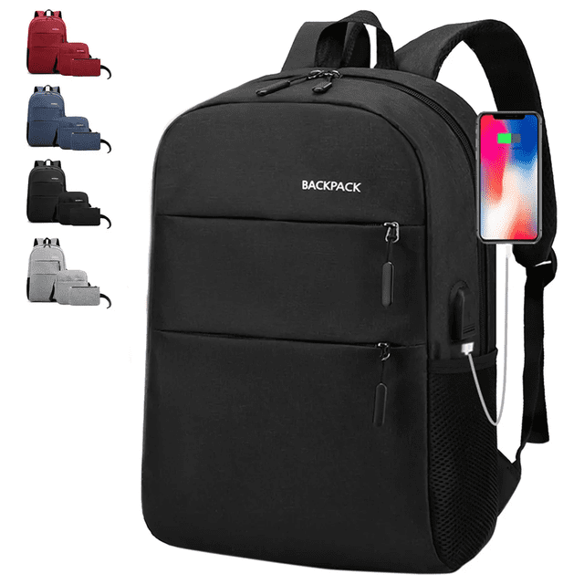 Set 3pzs, Estudiante Mochila, Impermeable Antirrobo ,con Puerto Usb, Adilier,ordenador Xtellar negro