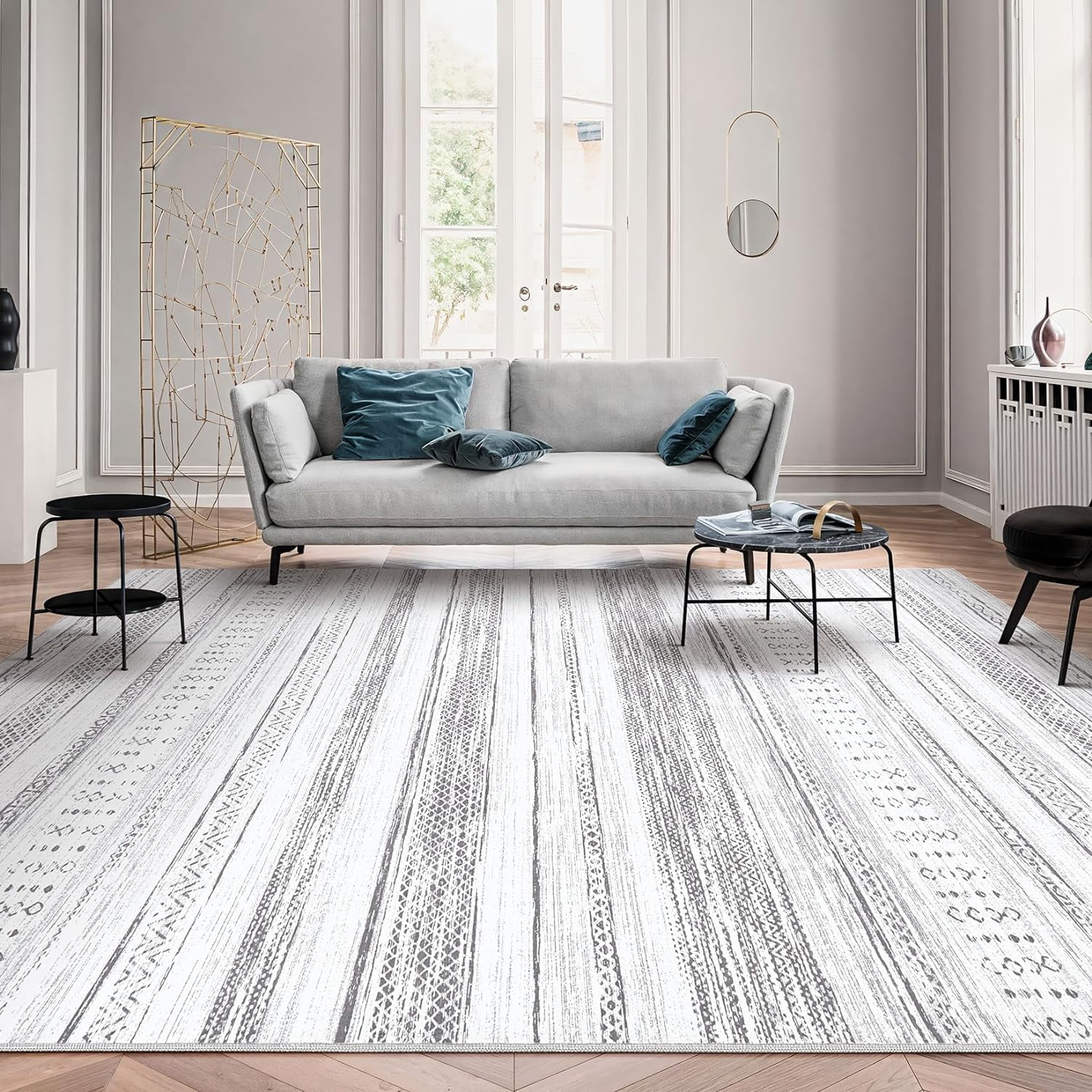 Toyoso 8x10 Area Rug Living Room Rugs - Washable Large Soft Neutral Boho Moroccan Bohemian Farmhouse Rug Indoor Floor Carpet for Bedroom Under Dining Table Home Office Decor - Light Grey