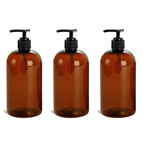 Grand Parfums EMPTY 16 Oz AMBER Plastic Soap Dispenser Bottles with