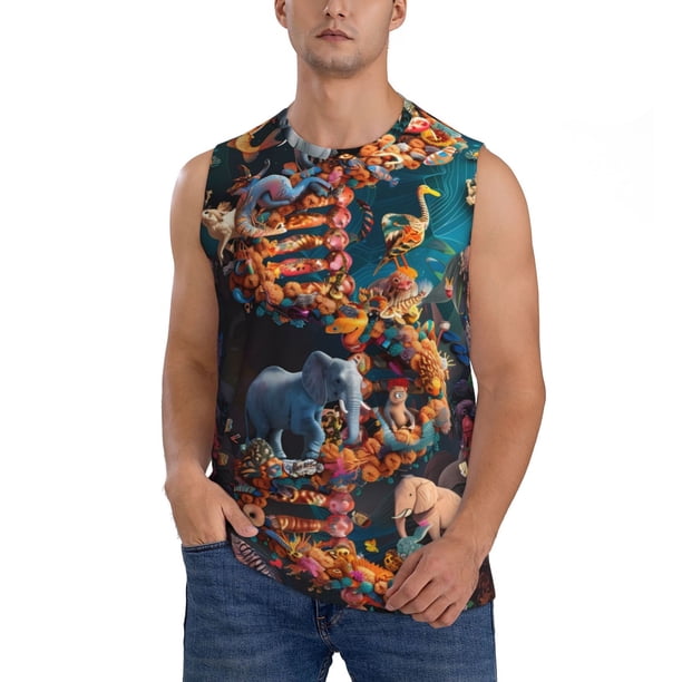Fotbe Whimsical Animal Spiral Men's Camiseta sin Mangas Estampada para Hombres, Playera Casual para Gimnasio, Entrenamiento, Playa-XX-Large