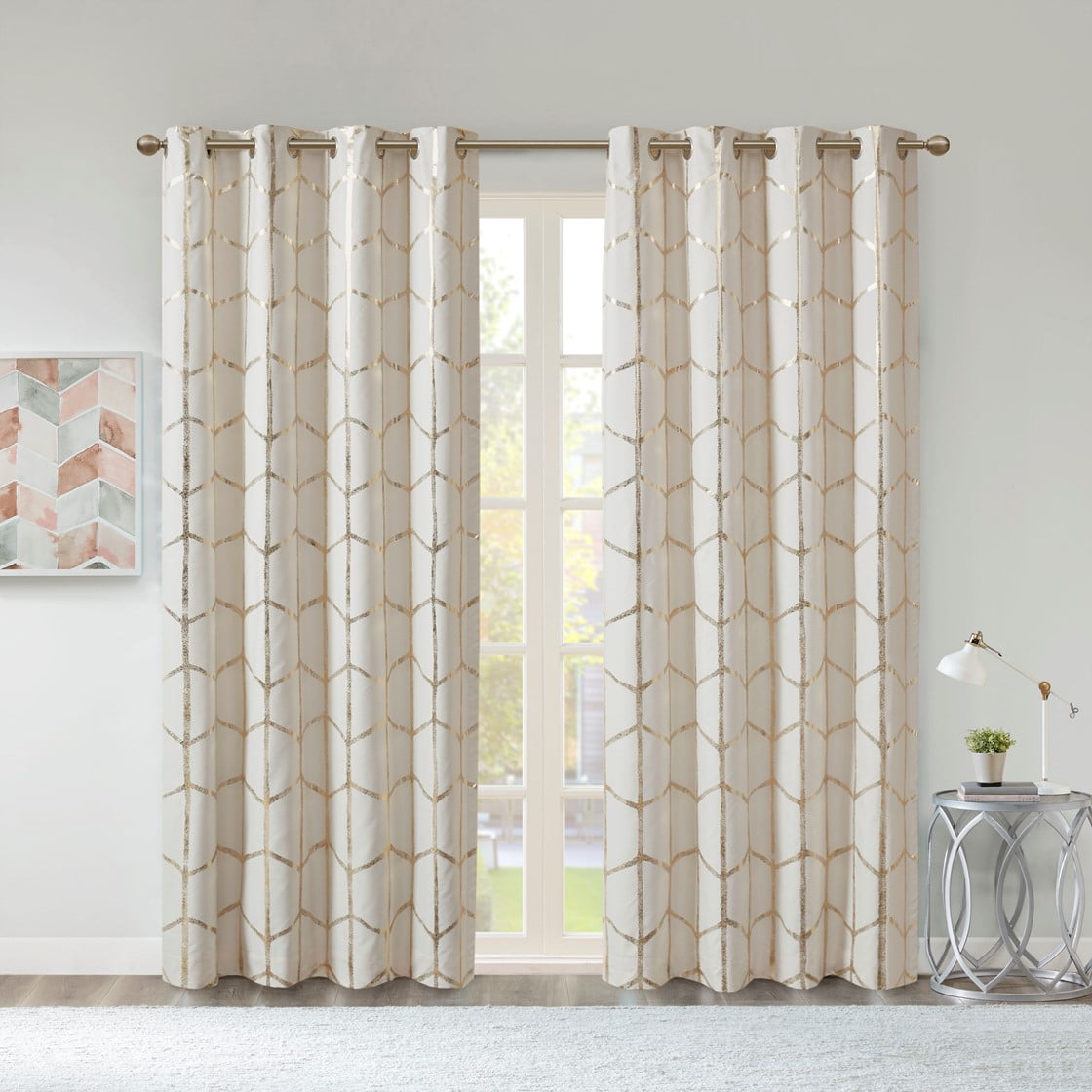 Blackout Metallic Print Grommet Top Curtain Panel (Only 1 Pc Panel)