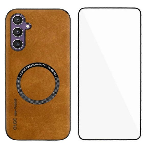 WANLONFENG YBP Series For Samsung Galaxy S24 Magnetic Case with Tempered Glass Film PU + TPU Phone C