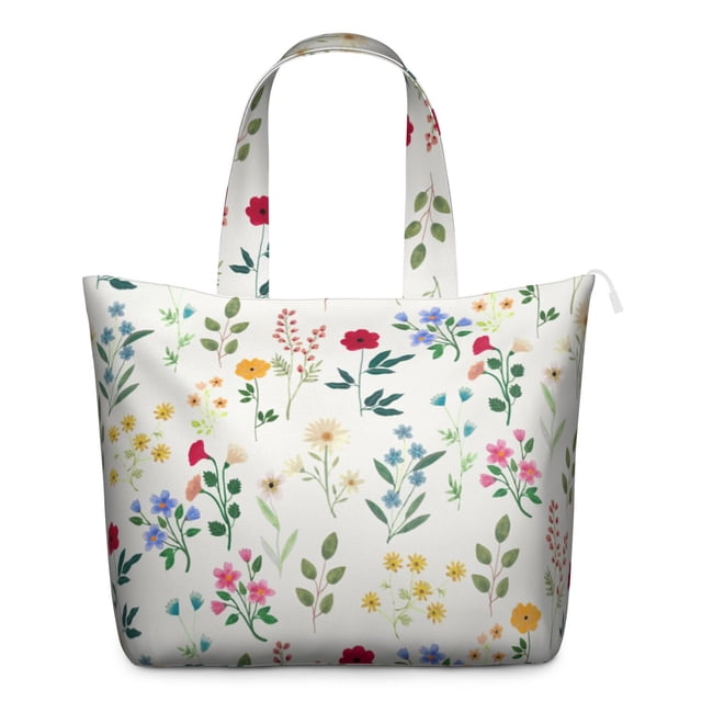 Aesthetic Floral Design Travel Bag Boho Watercolor Flower Pattern Weekender Tote, Lightweight, , Multiple Pockets