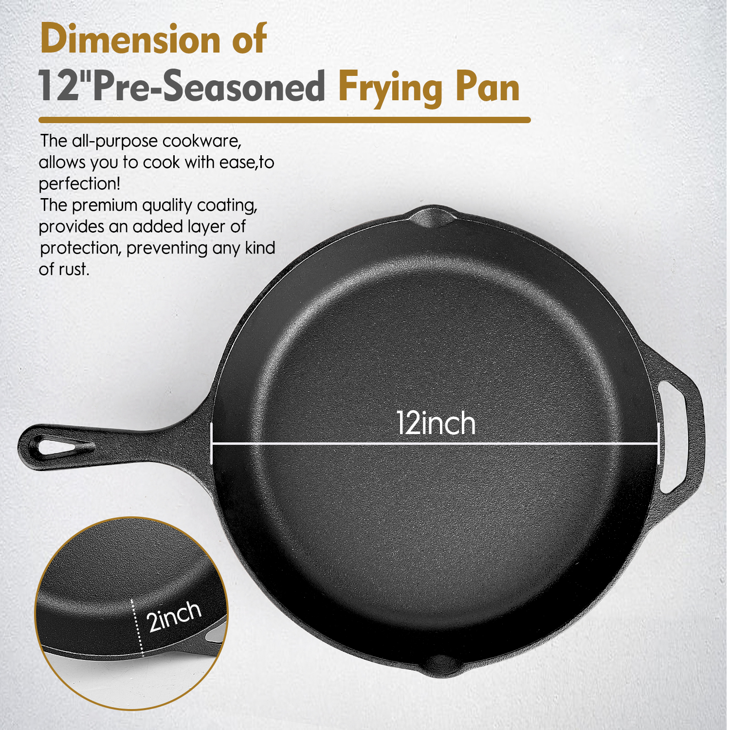 AOKIWO 12-Inch Cast Iron Skillet with Glass Lid photo 5