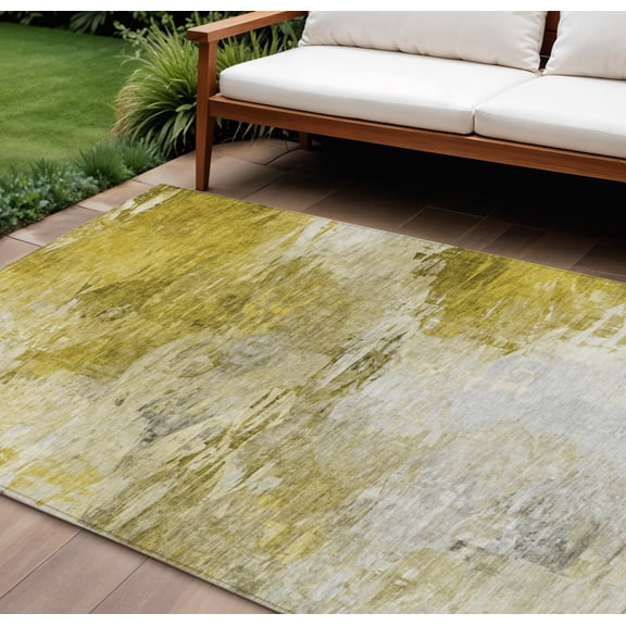 HomeRoots 577714 10 x 14 ft. Abstract Washable Indoor & Outdoor Rectangle Area Rug, Gold, Beige & Wheat