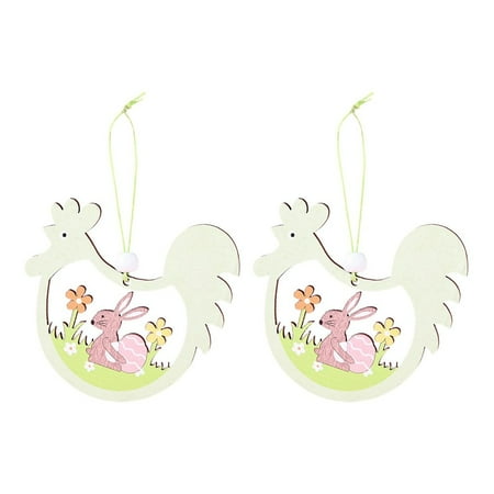 

2Pcs Easter Hollow Chicken Shaped Pendant Wood Crafts Tags Rabbit Hanging Ornament Cutouts Gift for Party Decorations B