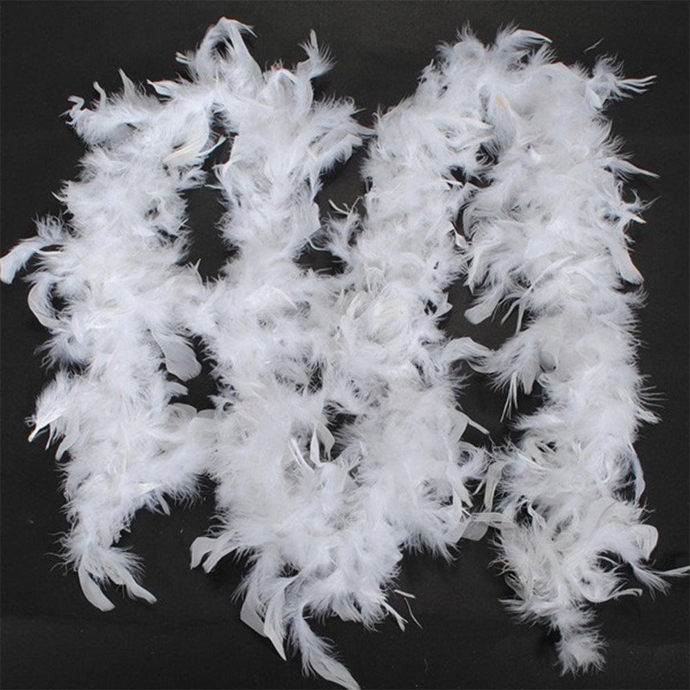 wanruida 2 Yards 90 Grams White Turkey Feathers Boa for Dancing Wedding Crafting Party Dress Up Halloween Decoratio