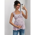 thumbnail image 3 of Women's Maternity Tank Tops Floral Babydoll Top Square Neck Smocked Peplum Blouse Shirts XL, 3 of 8