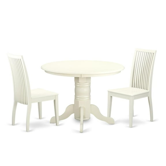 East West Furniture Shelton 3-piece Dining Set with Wood Seat in Linen White
