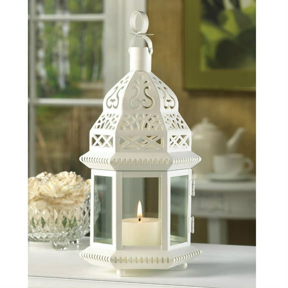 Home Decorative Moroccan White Candle Lantern - 13 inches