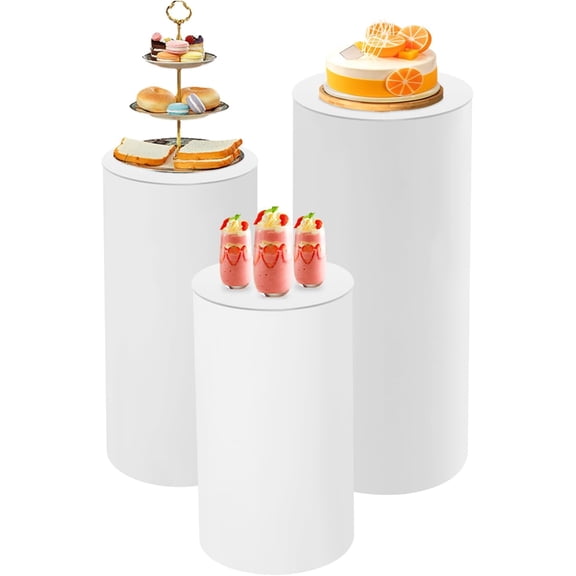 Cylinder Stands for Party 3Pcs White Cylinder Pedestal Stands Round Dessert Cake Tables Pedestal Display Plinth Pillars for Wedding Ceremony