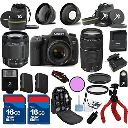 Canon 7D Mark II Camera+ 18-55mm IS STM Lens + 75-300mm III Zoom + XIT 3Pc Filter Kit + XIT Wide Angle Lens + XIT Telephoto Lens +24pc Accessory Kit - International (Best Wide Angle For Canon 7d)