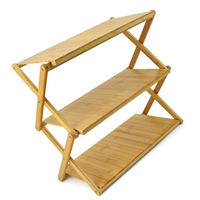 Estante plegable de madera multicapa, ahorro de espacio, potente soporte de carga, estante de almacenamiento portátil para acampar al aire libre, 3 capas