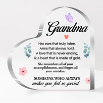Grandma Gifts from Granddaughter,Gifts For Grandma Mother's Day,Great Grandma Gifts,Best Grandma Gifts,Nanny Gifts,Grandma Has Ears That Truly Listen Acrylic Heart Plaque A613