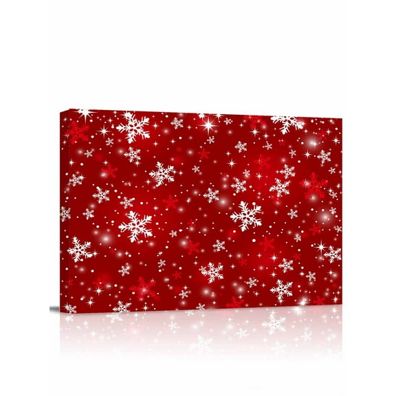 Christmas Canvas Print Wall Art Framed Canvas Art Wall Decor Red White Winter Snowflakes Shiny Stars Xmas Snow Pictures Painting Morden Artwork for Living Room Bedroom, Ready to Hang - 12"x16"