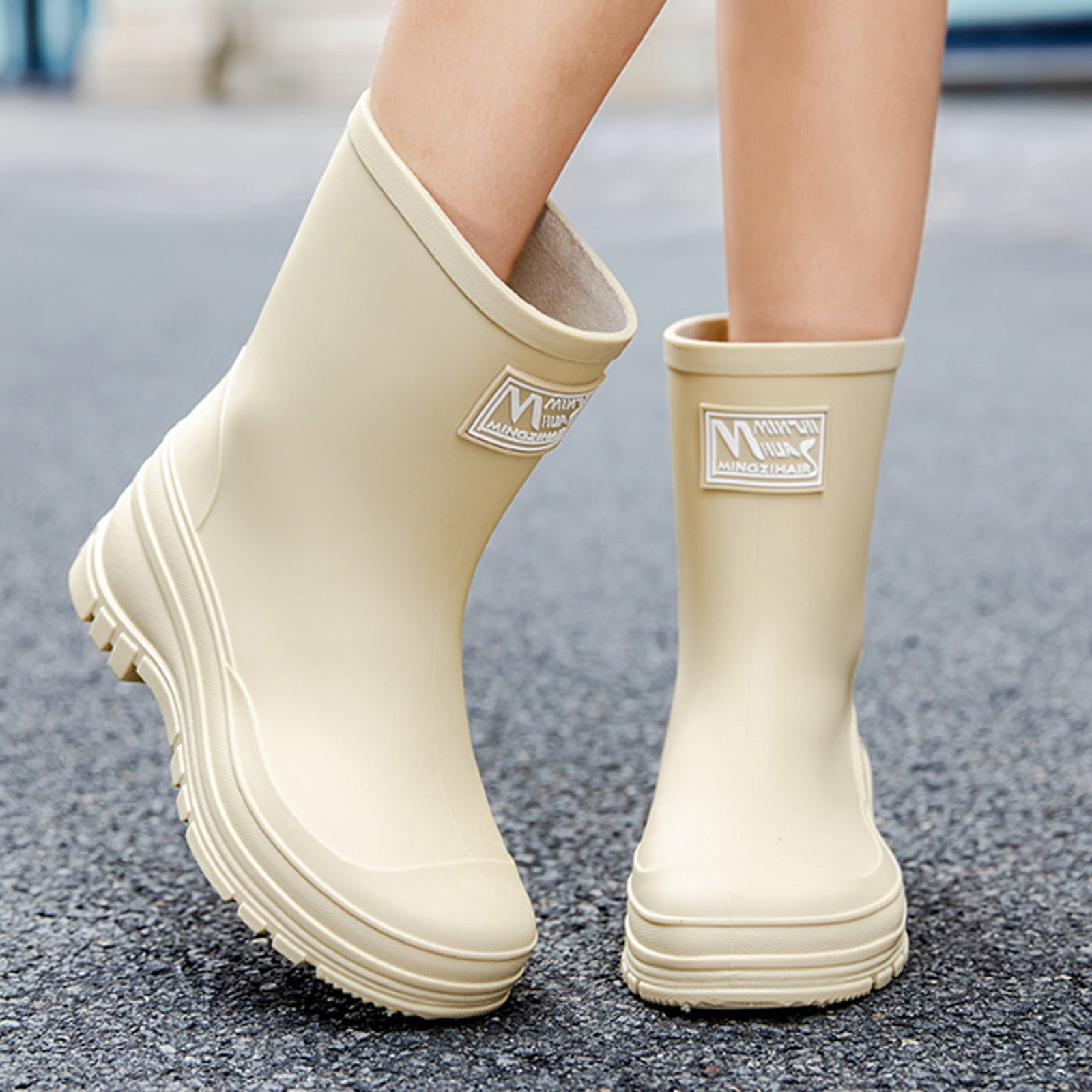 Chenyee Rain Boots for Women Lightweight Non Slip Rain Shoes Mid Calf Water-proof Garden Booties