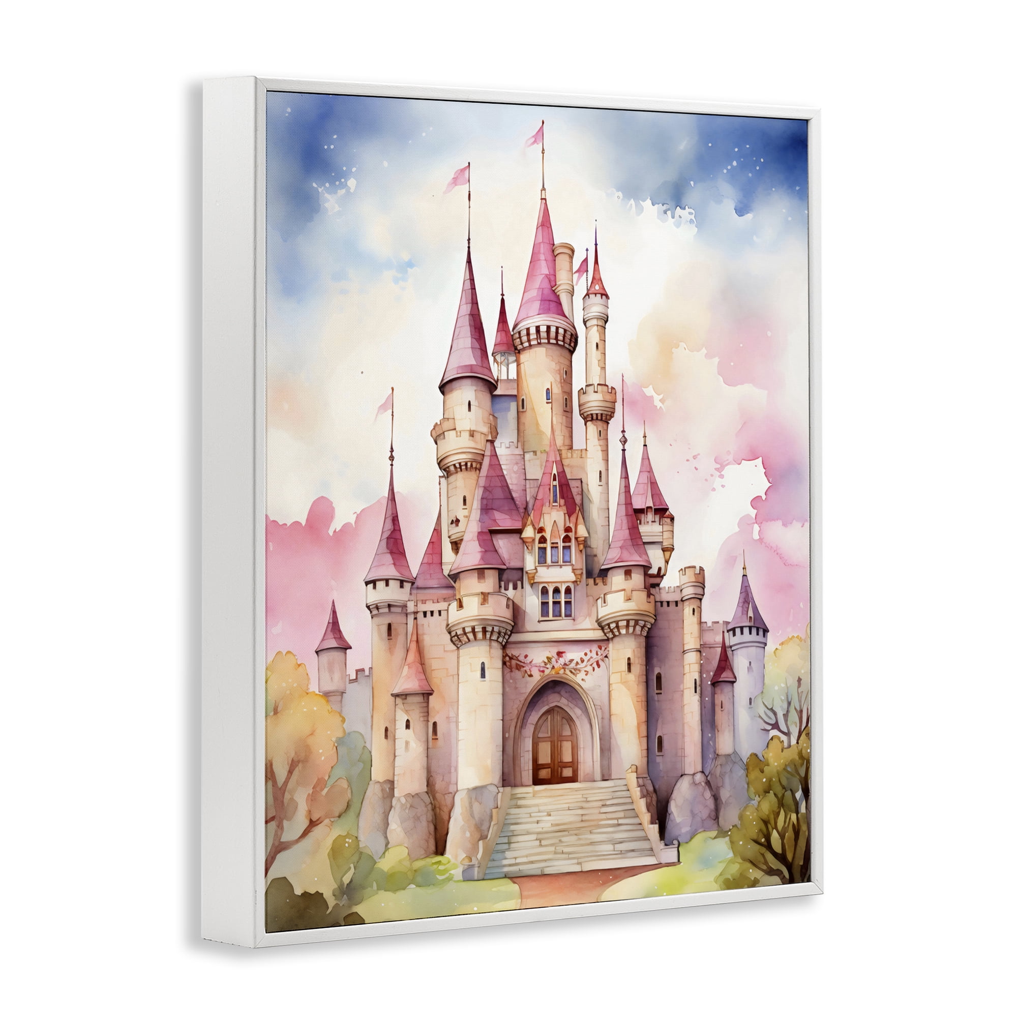 Stupell Industries Princess Castle Watercolor Portrait White Framed Giclee Art, design by Creative Studio
