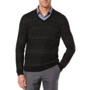 Perry Ellis NEW Black Blue Mens Size XL Striped Ribbed V-Neck Sweater