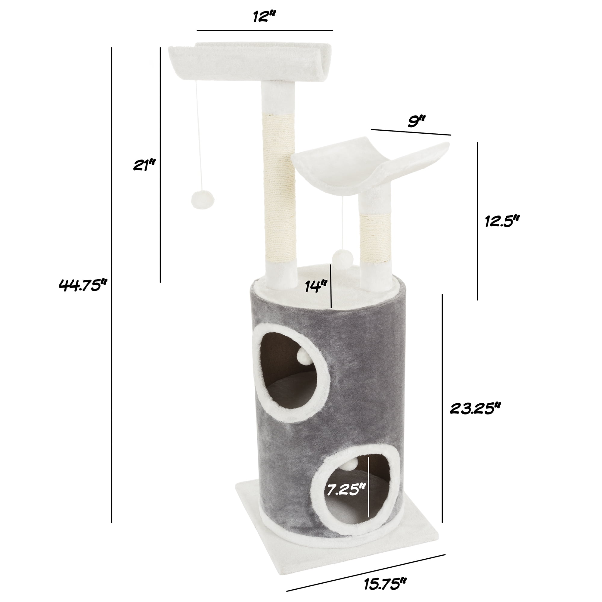 PETMAKER 45in Cat Tree with Perches, Condo, Scratch Posts, and Toys (Gray)