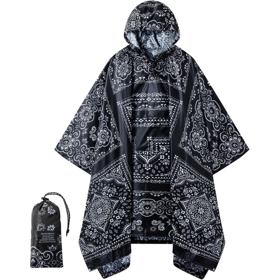 Hooded Rain Poncho for Adults - Waterproof Rain Coat and Lightweight Jacket 3-in-1 Multi-Function with Pockets
