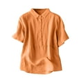 thumbnail image 3 of Sentmoon Linen Tops for Women Collar Relaxed Spring Outfits for Women 2025 with Button Short Sleeve Summer Shirts Lightweight for Music Festival Orange XL, 3 of 6