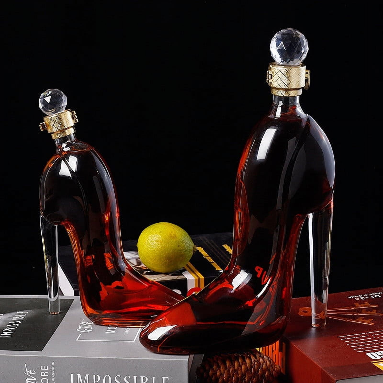 Godinger Red High Heel Liquor Decanter - 22oz, Unique Whiskey Decanter For Scotch, Bourbon, Vodka