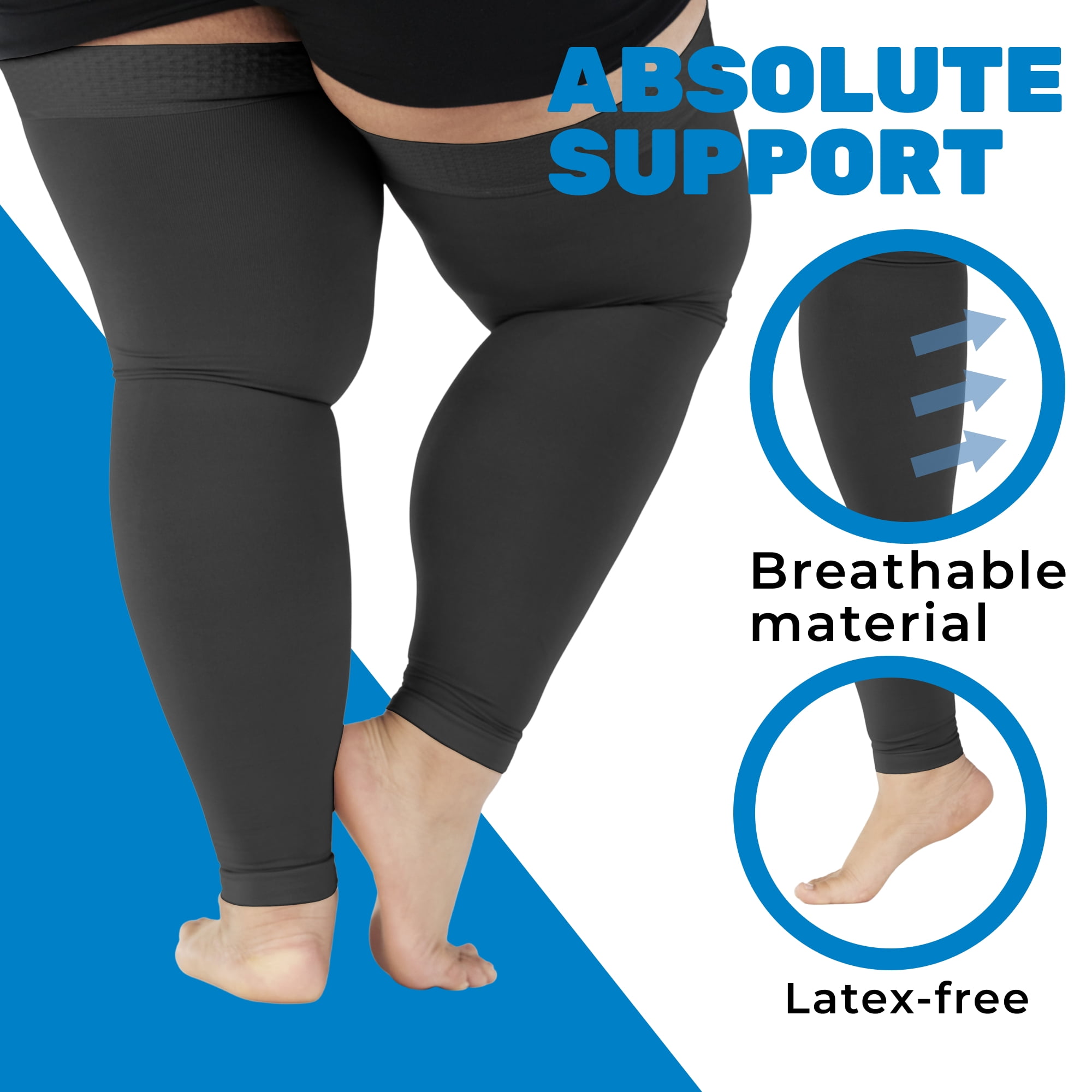 Men and Womens Footless Compression Stockings 20-30mmHg for Travel - Black, Large