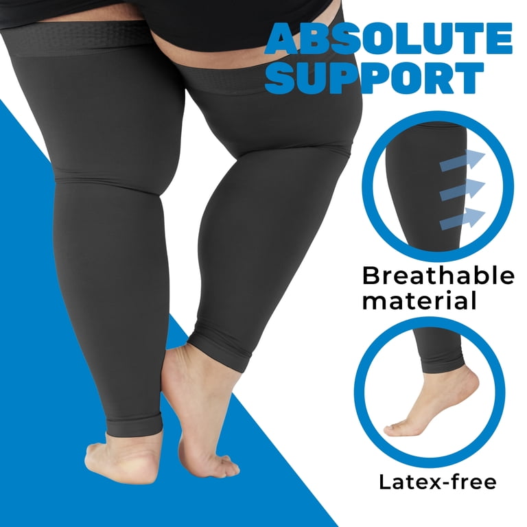 7XL Plus Size Unisex Support Footless Thigh High 20-30mmHg Black