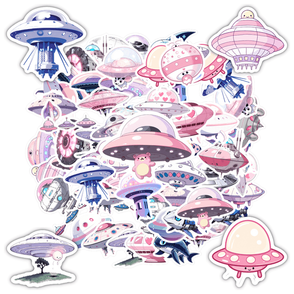 35pcs Cute UFO Stickers Stationery Stickers Alien Decals Kids Stickers for Laptops Suitcase