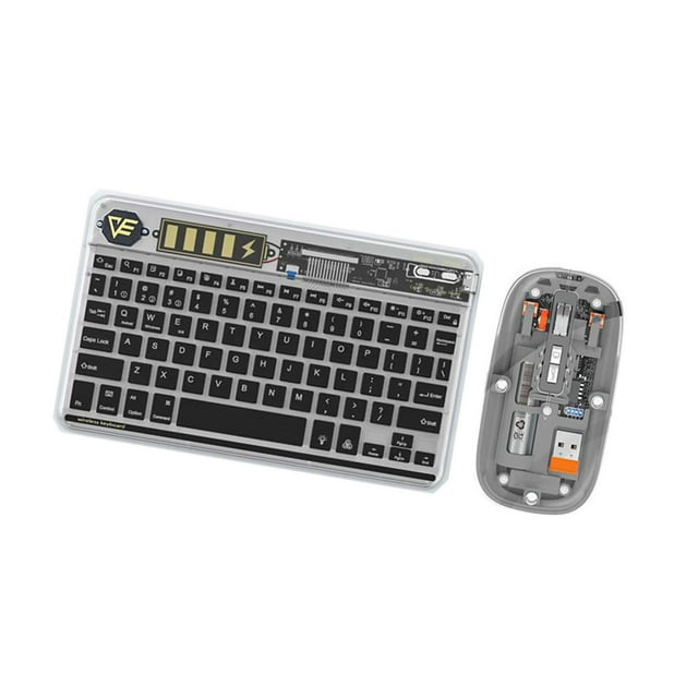 Combo de teclado y ratón inalámbricos, accesorios de ordenador recargables, carcasa transparente resistente para oficina y hogar con retroiluminación Negro