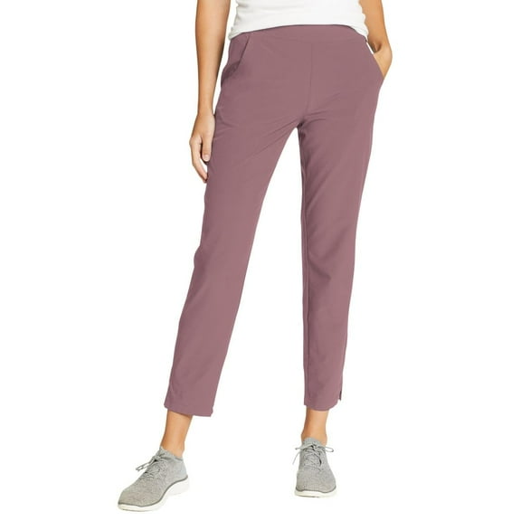 Eddie Bauer Travel Pants Women - Lightweight Elastic Waistband Ankle Pants (Pink, L)