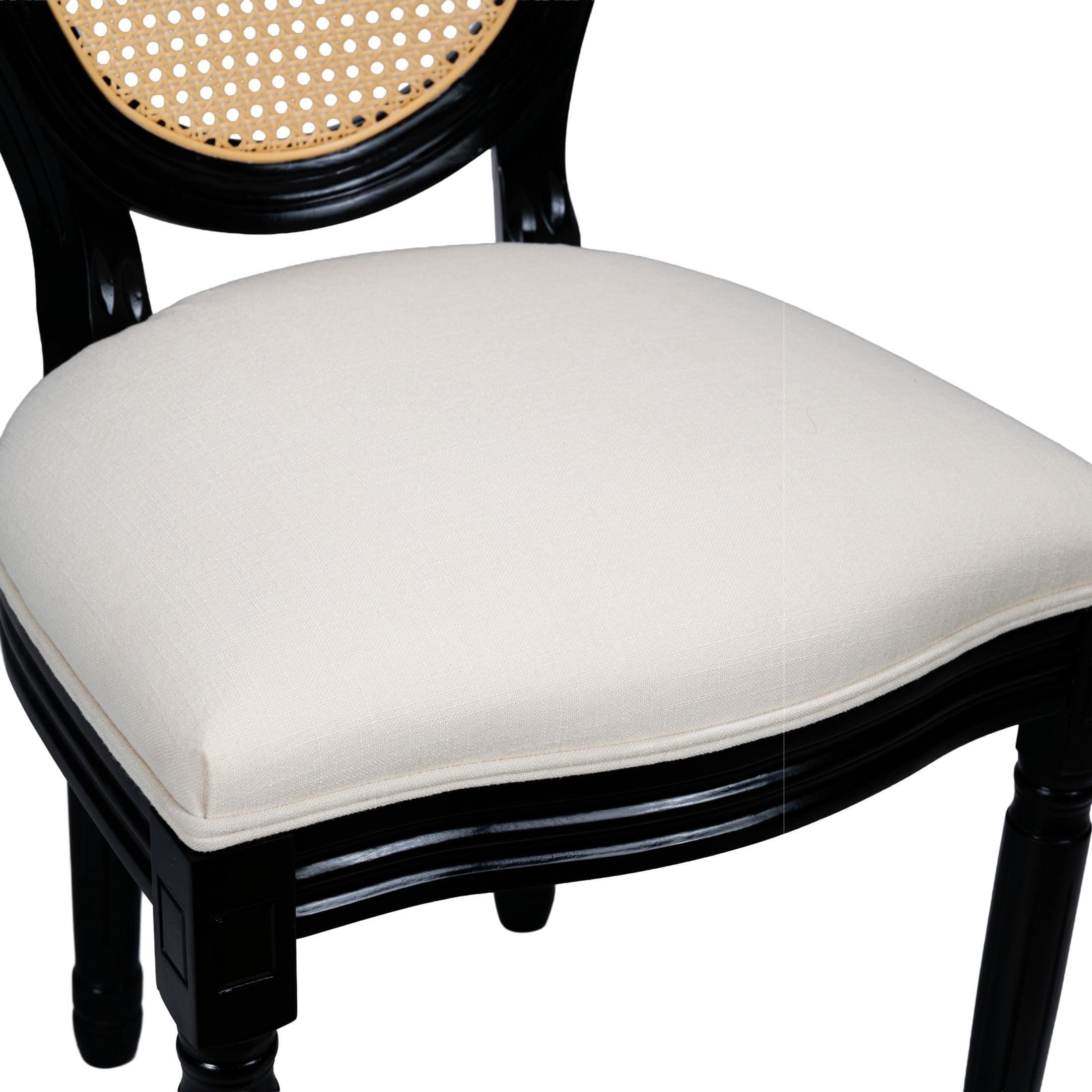 Noble House Caldon French Country Upholstered Dining Chairs with Solid Wood Frame and Rattan Back, Beige, Set of 2