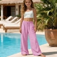 thumbnail image 4 of Gunia Linen Pants For Kids Girls Wide Leg Pants Elastic Waist Lightweight Casual Jogger Double Layer Pleated Sportswear Trousers Pink 8-9 Years, 4 of 5
