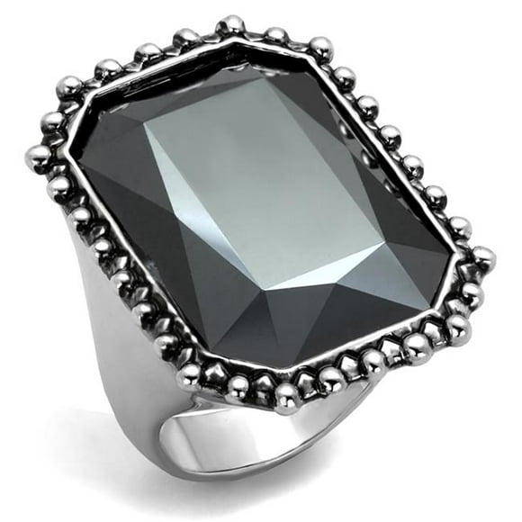 Women Rhodium Brass Ring with Top Grade Crystal in Hematite - Size 6