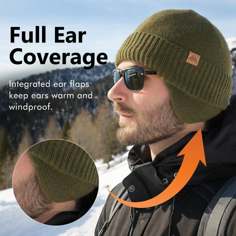 DryKnit™ Black Oversized Waterproof 80% Merino Wool Blend Beanie Fleece