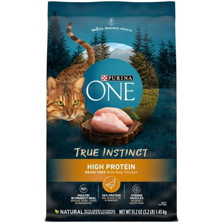 Purina ONE Natural, High Protein, Grain Free Dry Cat Food, True Instinct With Real Chicken, 3.2 lb. Bag