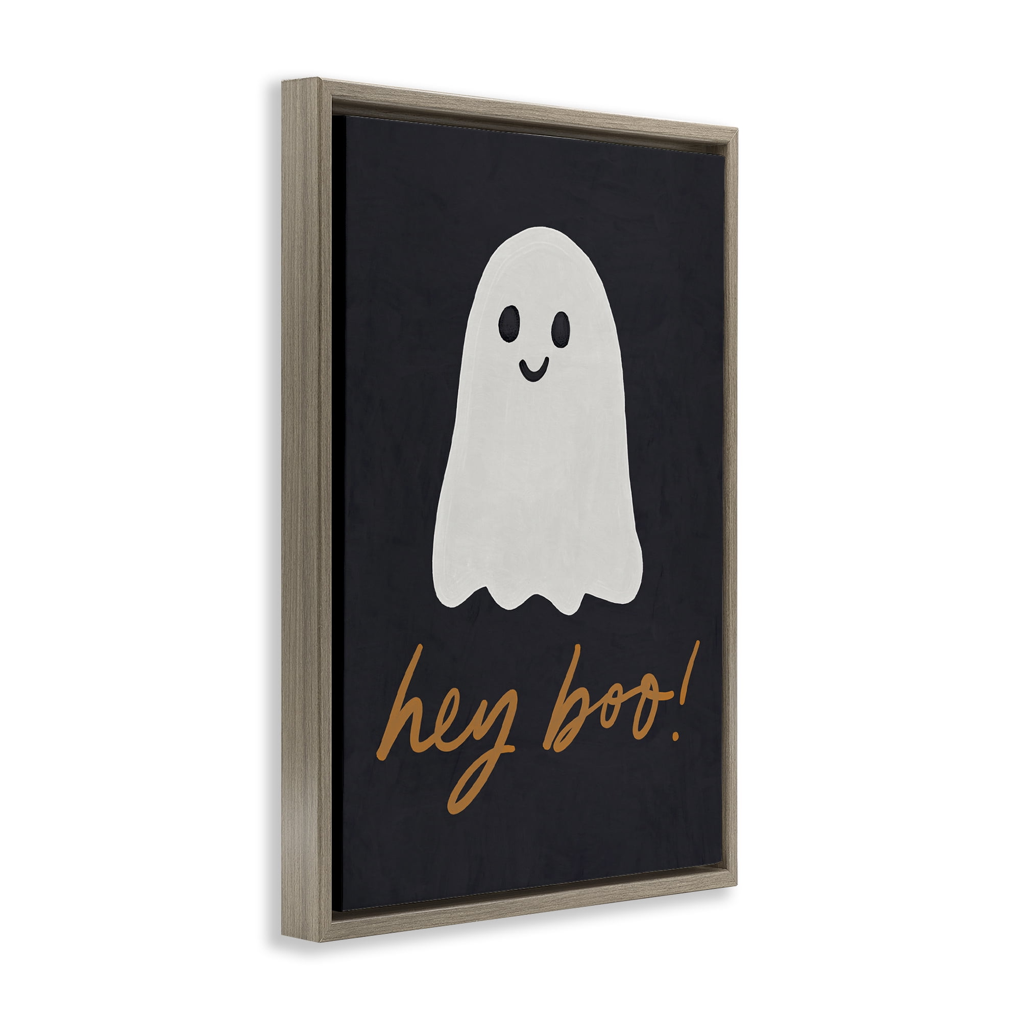 Stupell Industries Hey Boo Spooky Ghost Holiday Painting Brown Floater Framed Canvas Art Print Wall Art, 21 x 31