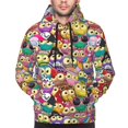 thumbnail image 2 of Bingfone Cute Cartoon Owls Men's Drawstring Hoodie Long Sleeve Pocket Sweatshirts-Large, 2 of 6