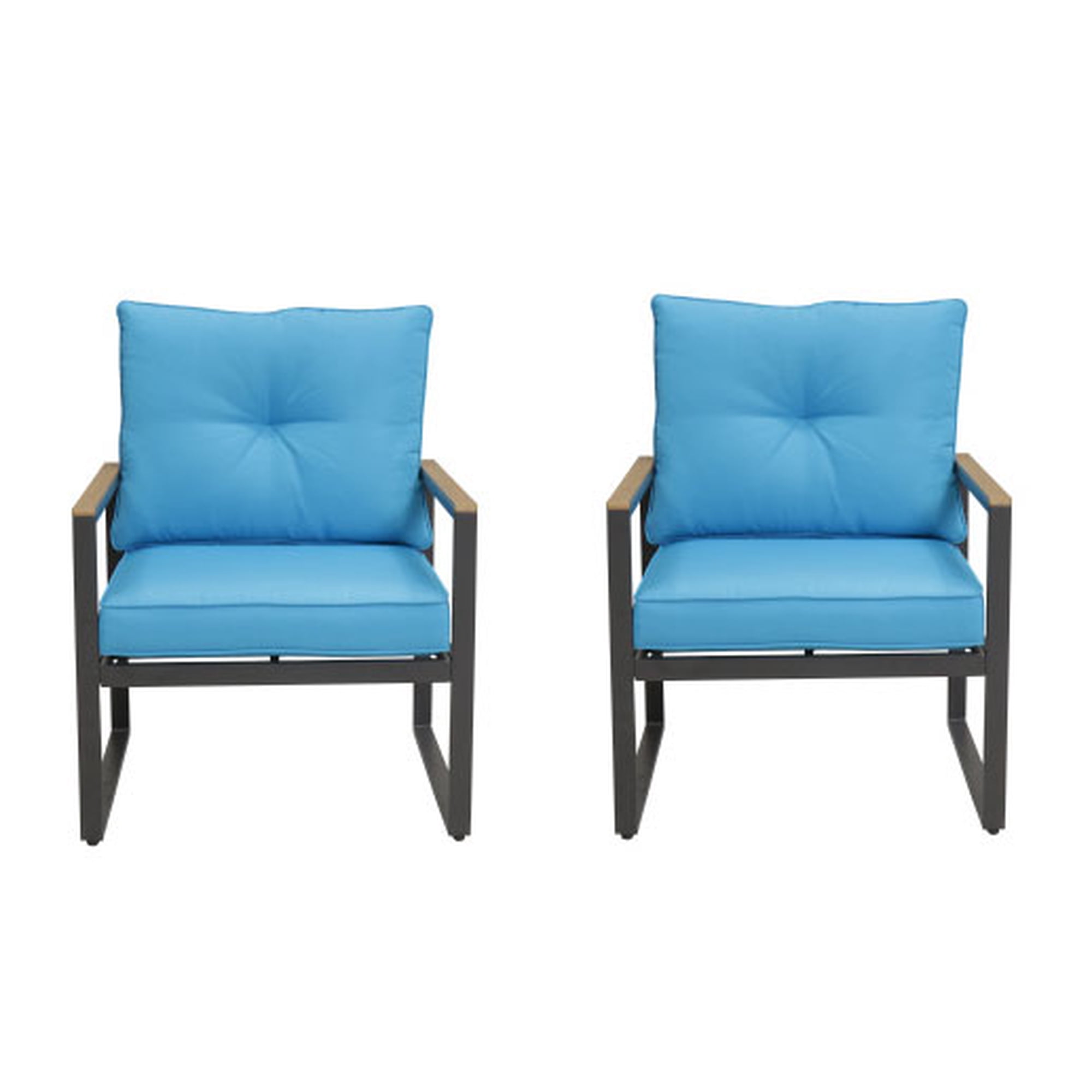 AsterOutdoor Steel Patio Furniture Armchair Set of 2  Metal Outdoor Chairs with Upgraded Cushions  All-Weather Outdoor Single Sofa for Balcony  Garden  Deck  Backyard  Blue