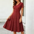 thumbnail image 6 of XUNKUSGA Womens Summer Dresses Classic Polka Dot V-Neck Short Sleeve Women's Dresses Fashion Slim Fit Button Down A Line Dresses for Women Floral Print Knee-Length Dress S-2XL Red, 6 of 8